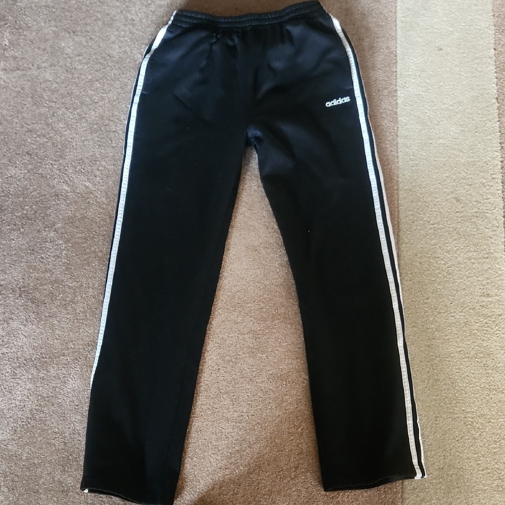 Adidas Black Track Pants with White Stripes